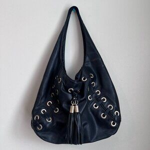 Michael Kors - Black Leather Astor Laced Grommet Hobo